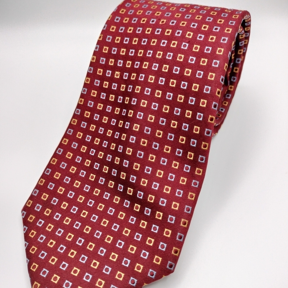 Tom James Silk Necktie Tie Elegant Red Geometric Square Patterned Fl Tall Man